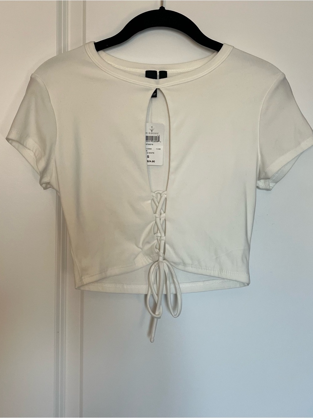 Windsor White Lace-Up Front Crop Top NWT